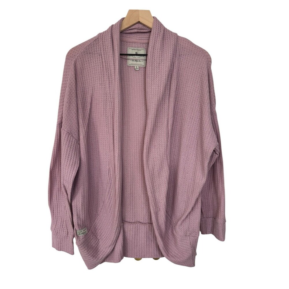 Simply Southern Open-Front Waffle Cardigan in Dusty Mauve - Size Large